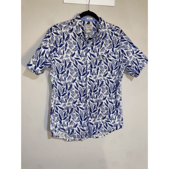 Alexander Julian Colours Blue White Leaf Short Sleeve Button-Up Shirt, Sz Large - Picture 1 of 10